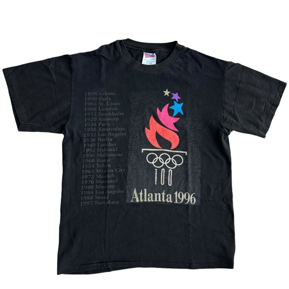 1996 Atlanta Summer Olympics Vintage Single Stiched Graphic Tee Shirt 90s Black - Picture 1 of 8